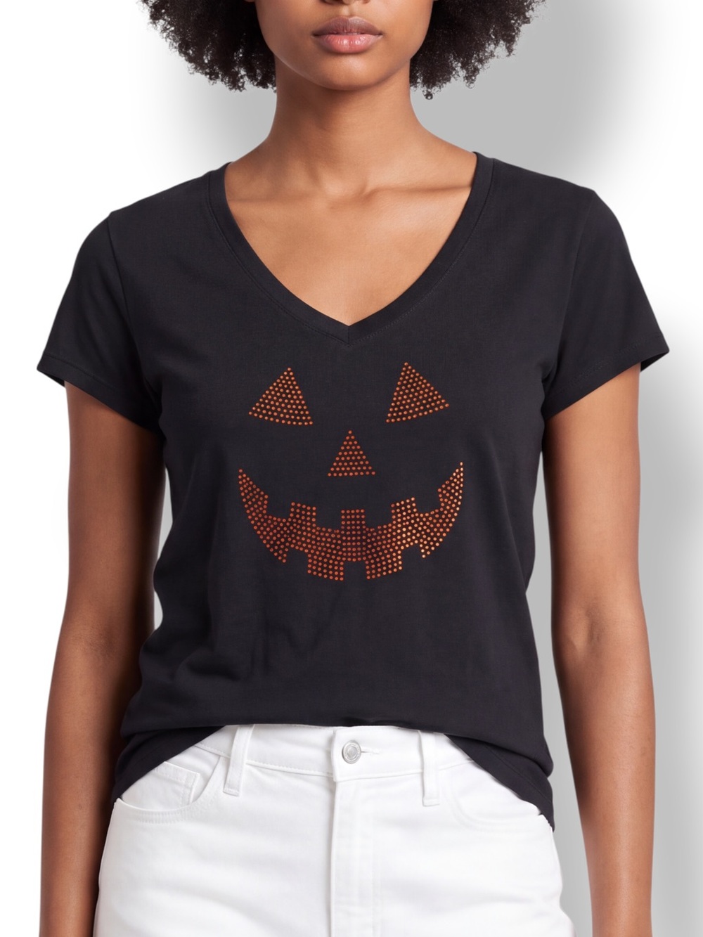 4/$20 Reserved Black Rhinestone Jack-O’-Lantern Halloween Tunic Tee